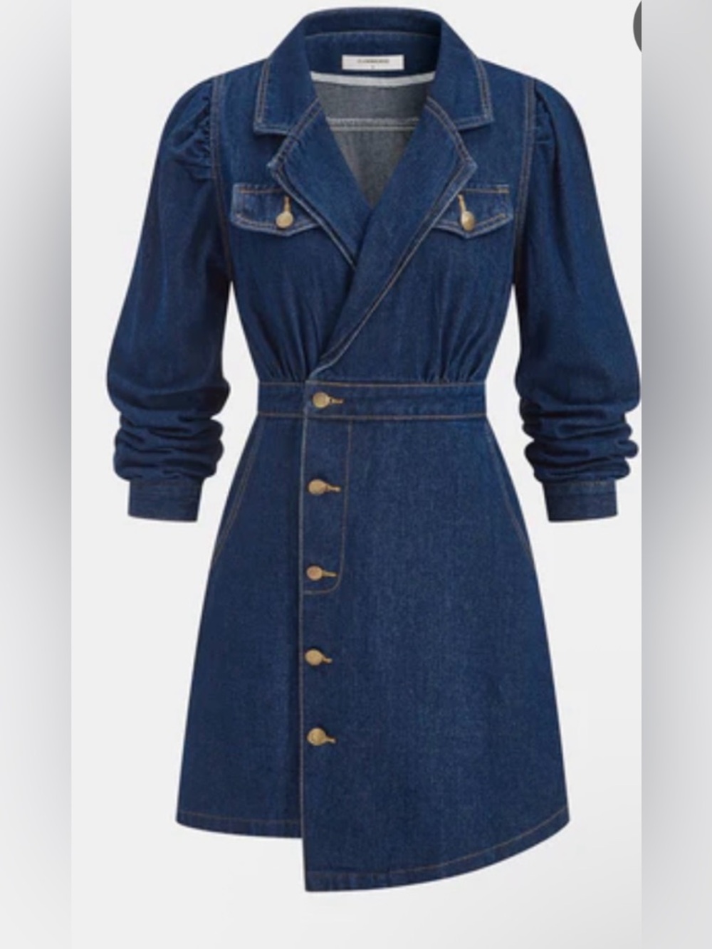 Commense Dark Blue Denim Wrap-Front Long Sleeve Dress